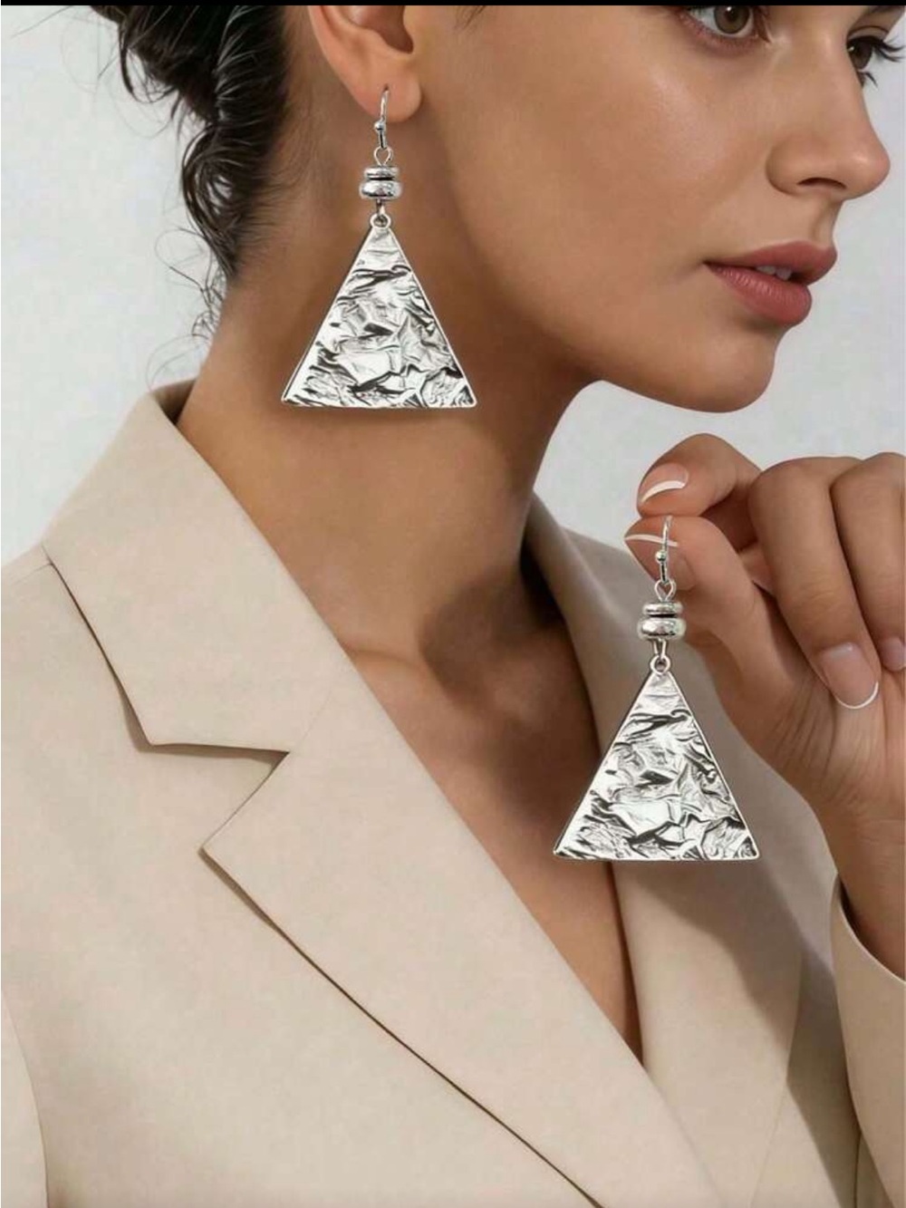 Antique Silver Triangle Drop Earrings - Women Jewelry